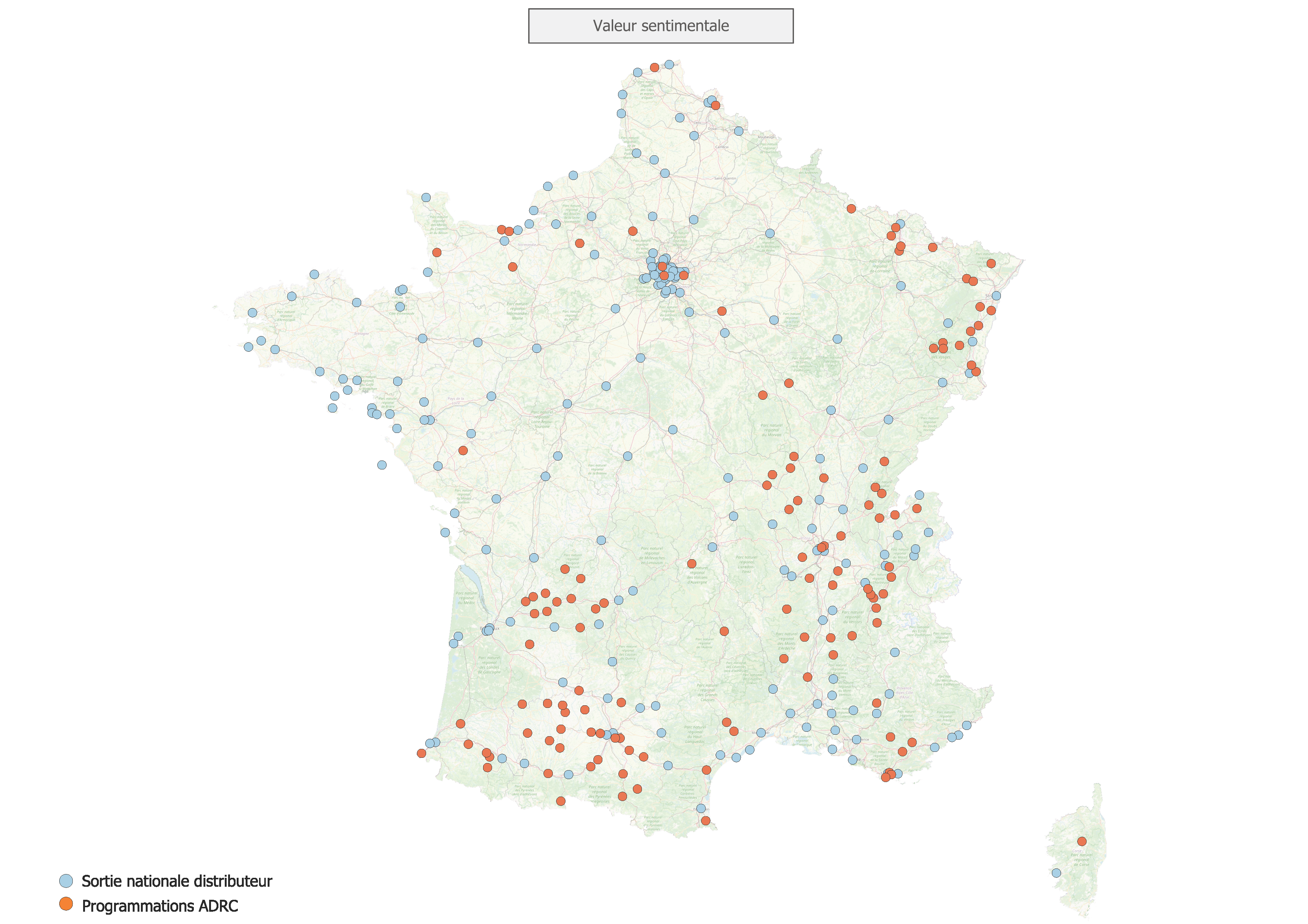Carte de diffusion du film Valeur sentimentale par le distributeur et l'ADRC