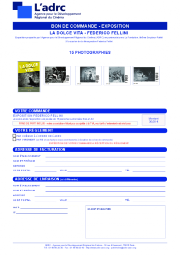 Bon de commande Exposition La Dolce vita