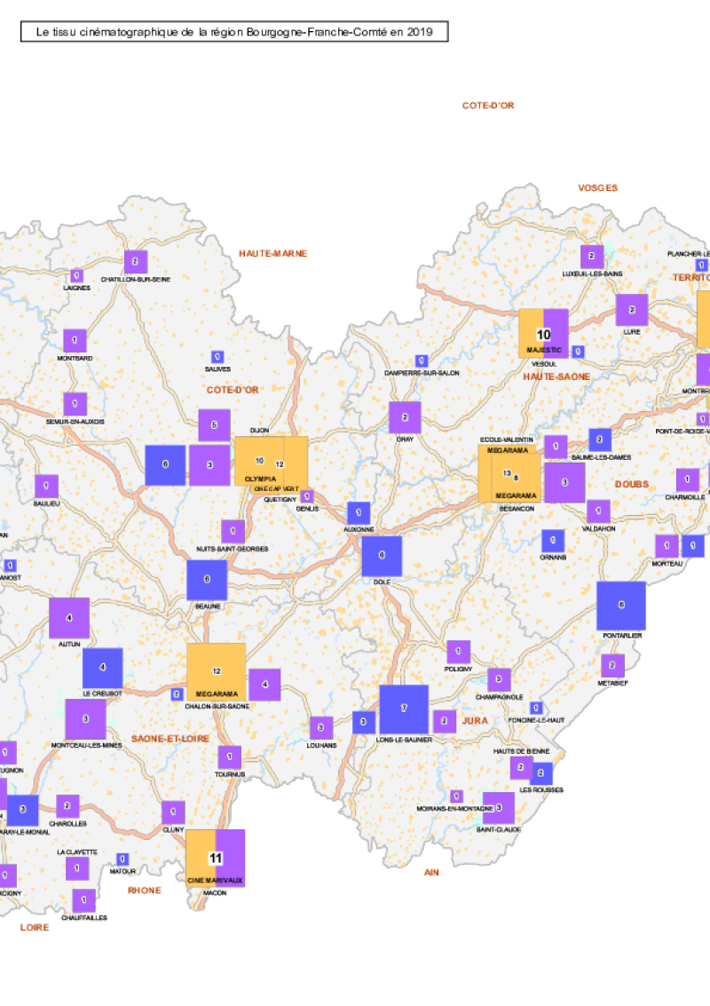 Carte Bourgogne Franche-Comté - données CNC 2019