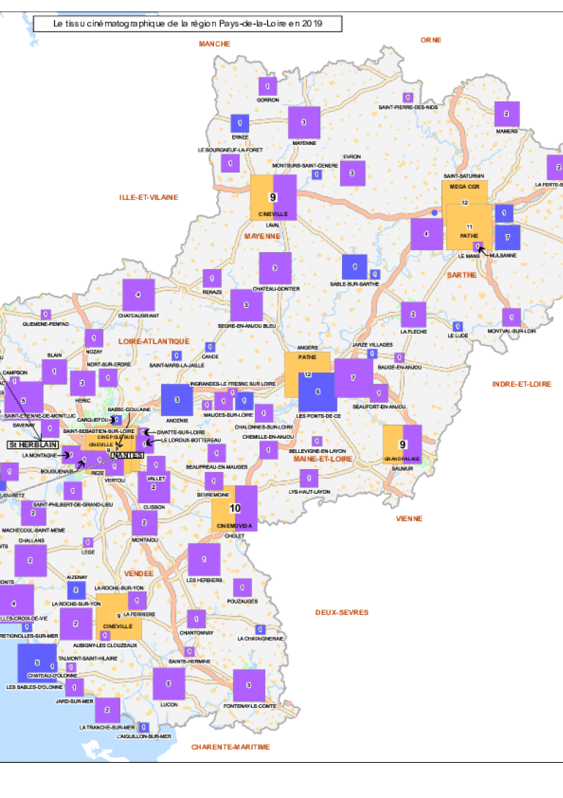 Carte Pays de Loire - données CNC 2019